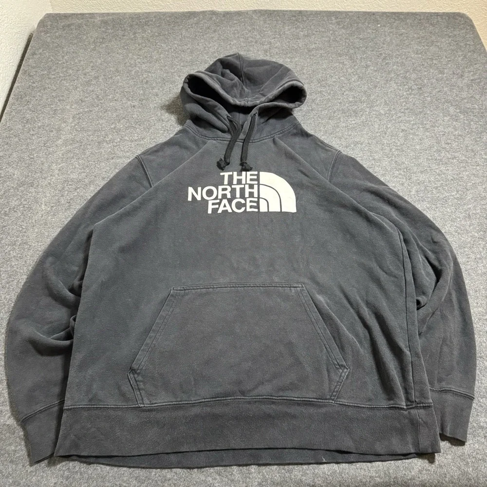 The North Face Mens Logo Spellout Hoodie Faded Black Size L Grunge Outdoor Camp